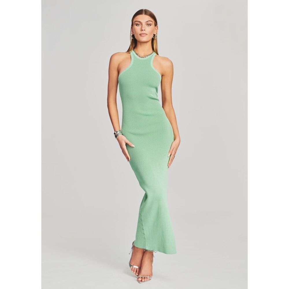 Seroya Sofie Rib Knit Dress in Green Size Large $195